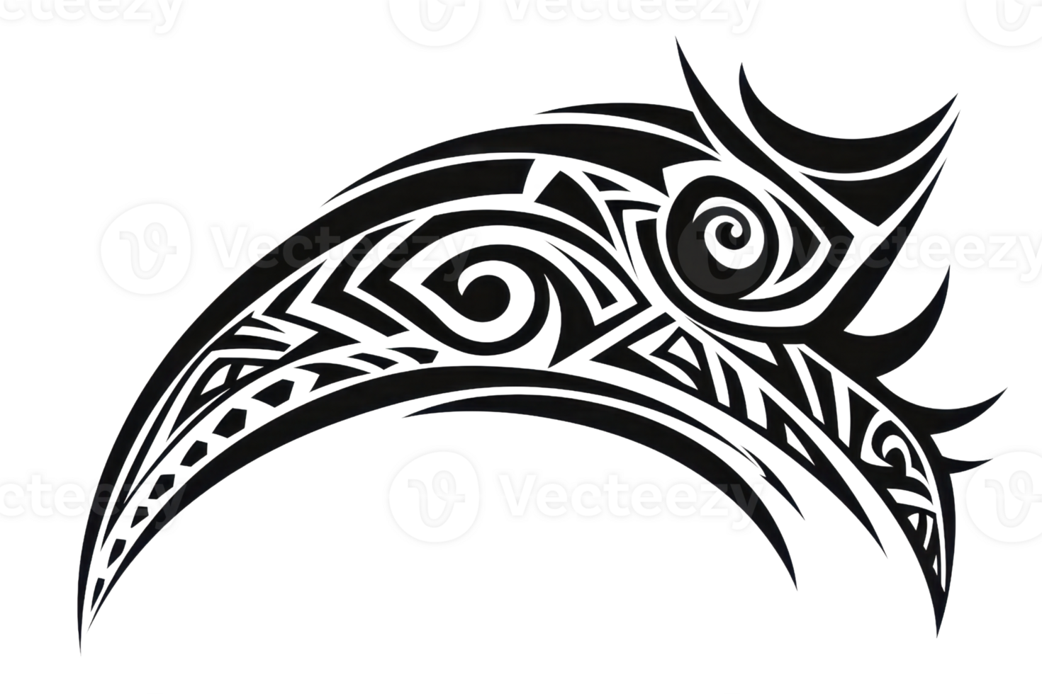 A bold tribal design featuring swirling patterns and sharp edges, evoking a sense of strength and cultural significance. png