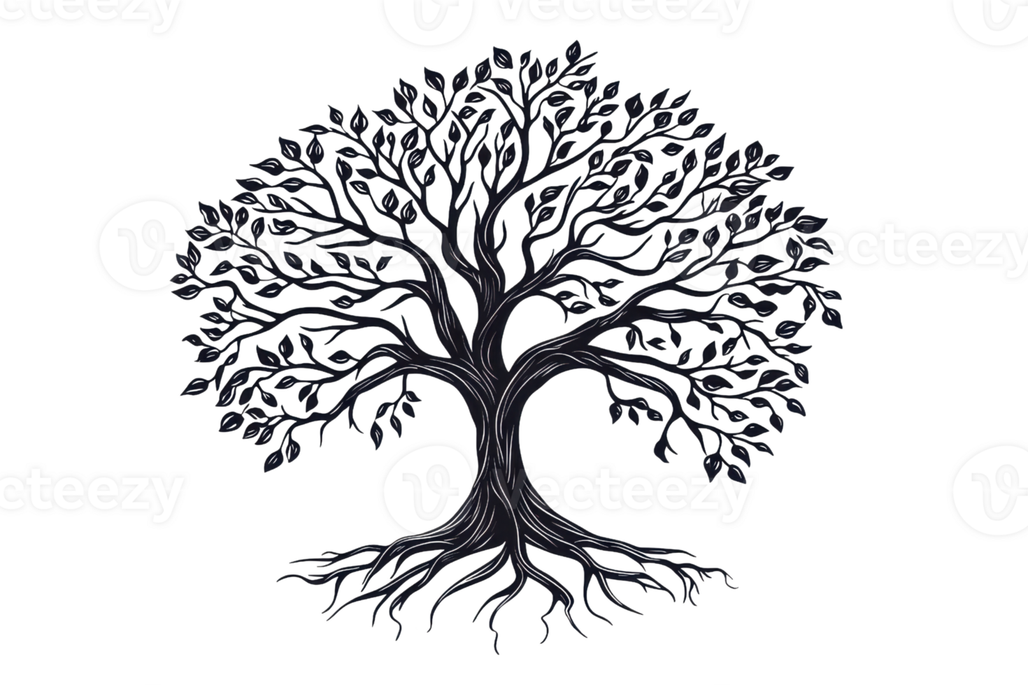 A stylized tree with intricate branches and roots, symbolizing growth and connection. png