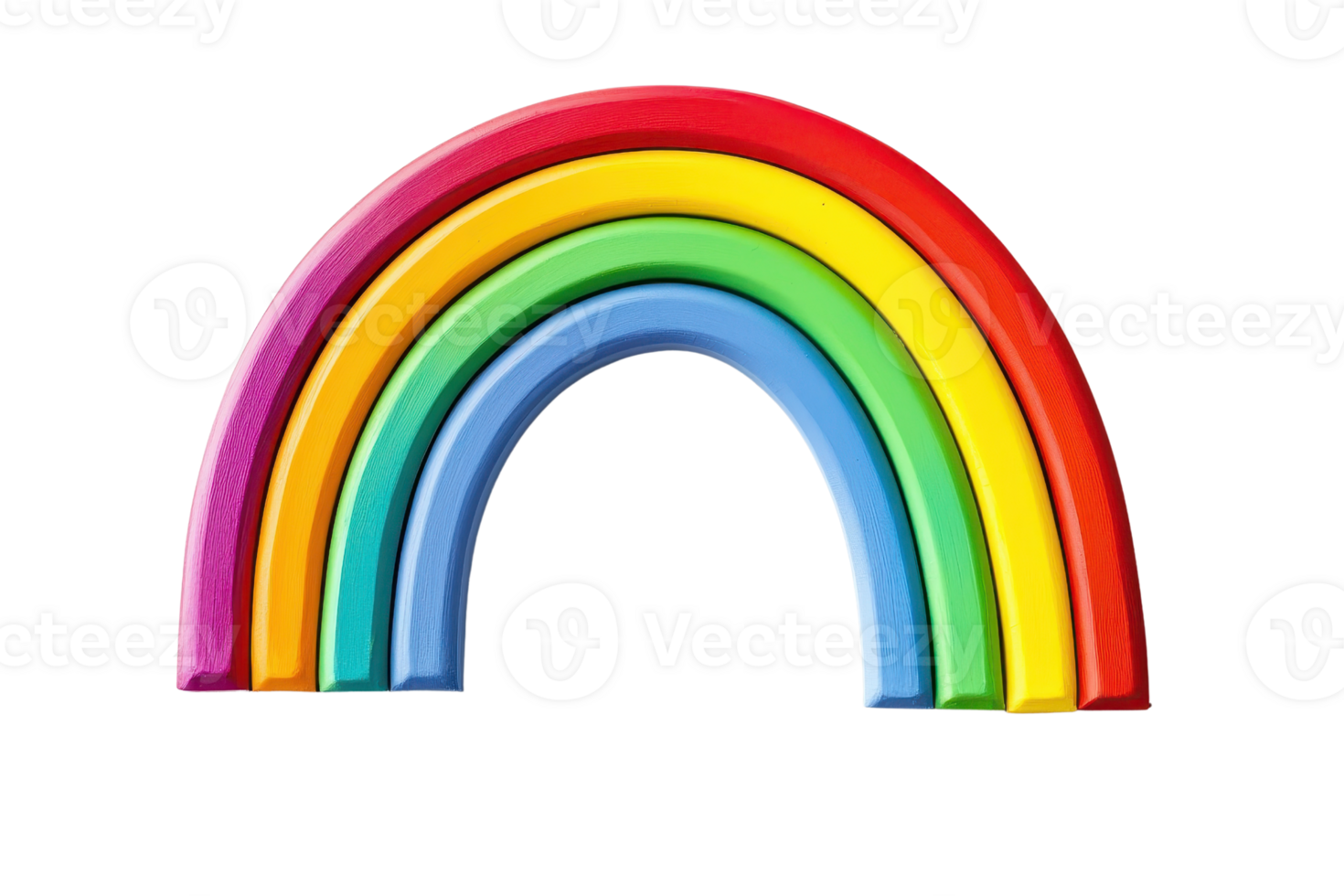 A vibrant, multi-colored rainbow arching gracefully with distinct red, orange, yellow, green, blue, and purple bands. png