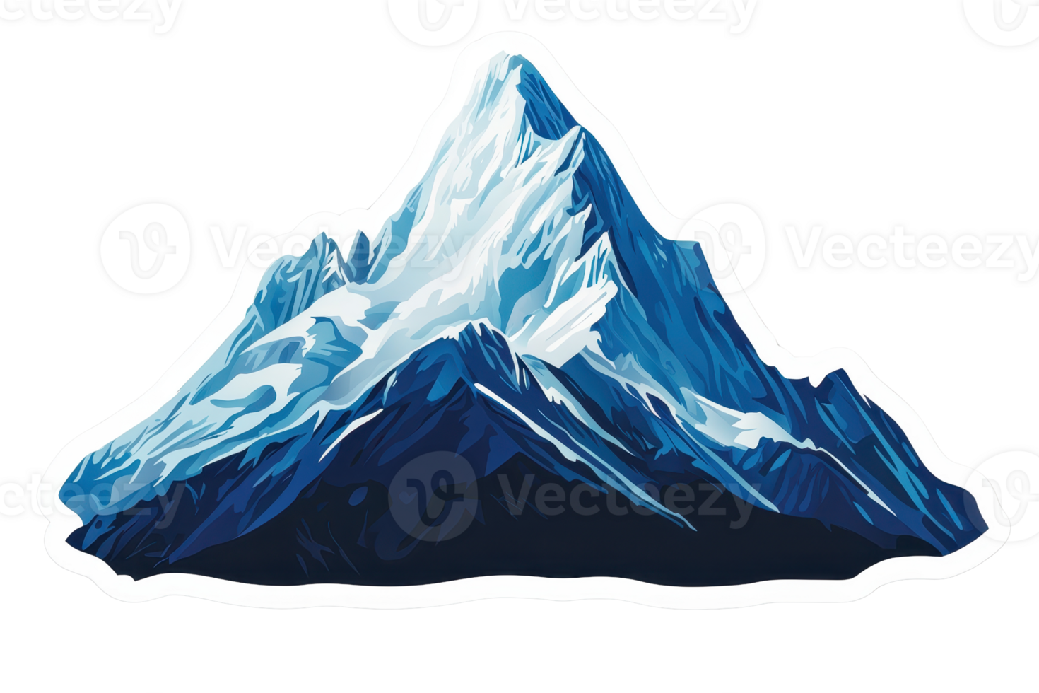 A stylized mountain peak featuring snow-capped summits and deep blue tones, capturing the essence of rugged nature. png
