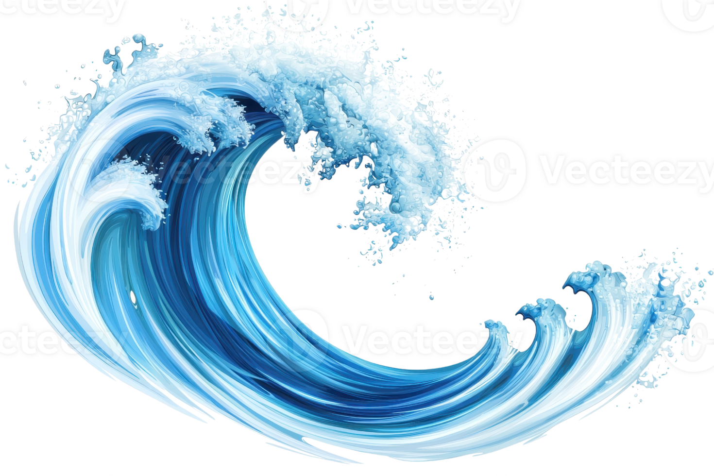 A dynamic wave with vibrant blue hues and white frothy crests, showcasing the energy and movement of water. png