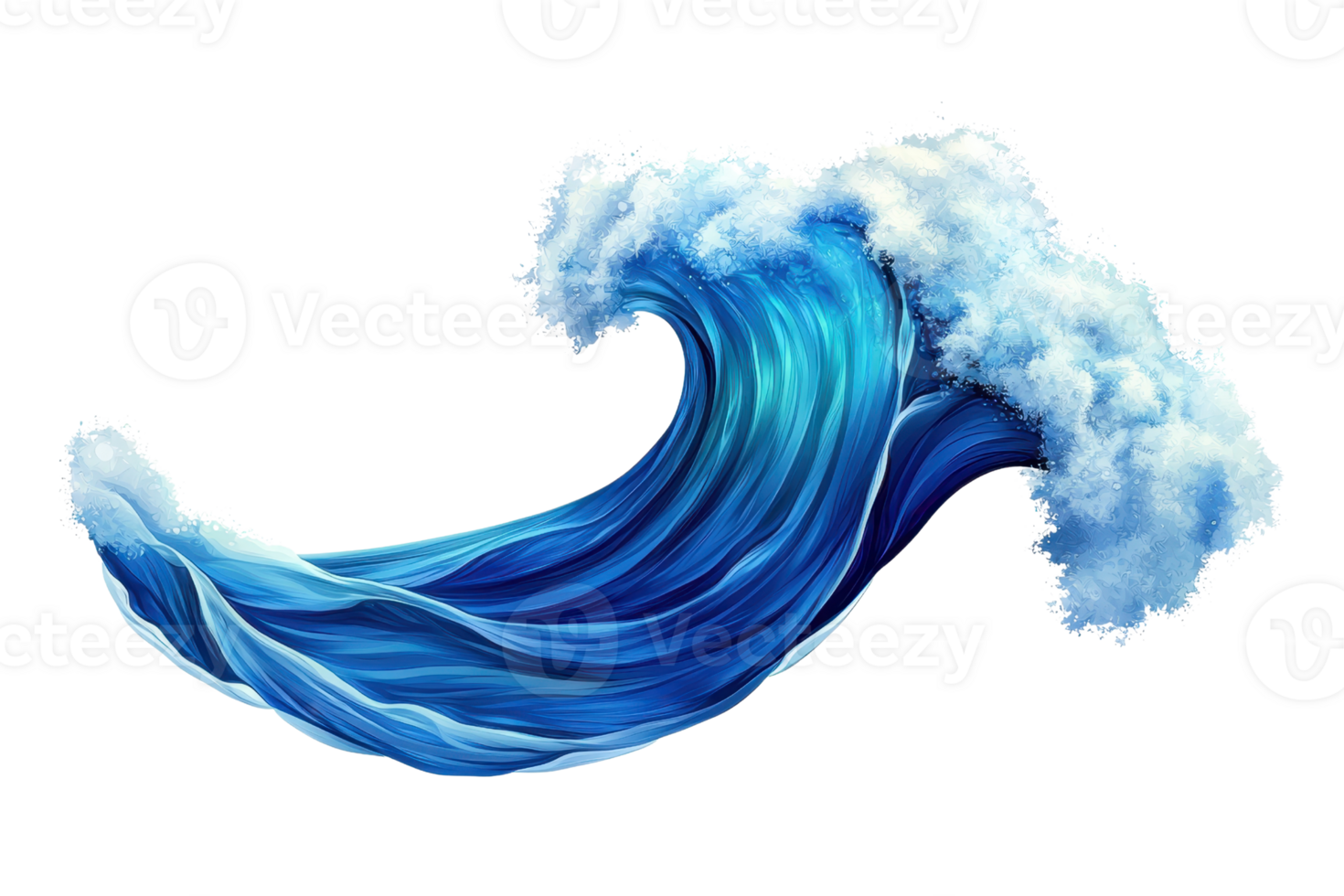 A dynamic ocean wave with vibrant blue hues and foamy crests, capturing the movement and energy of water. png
