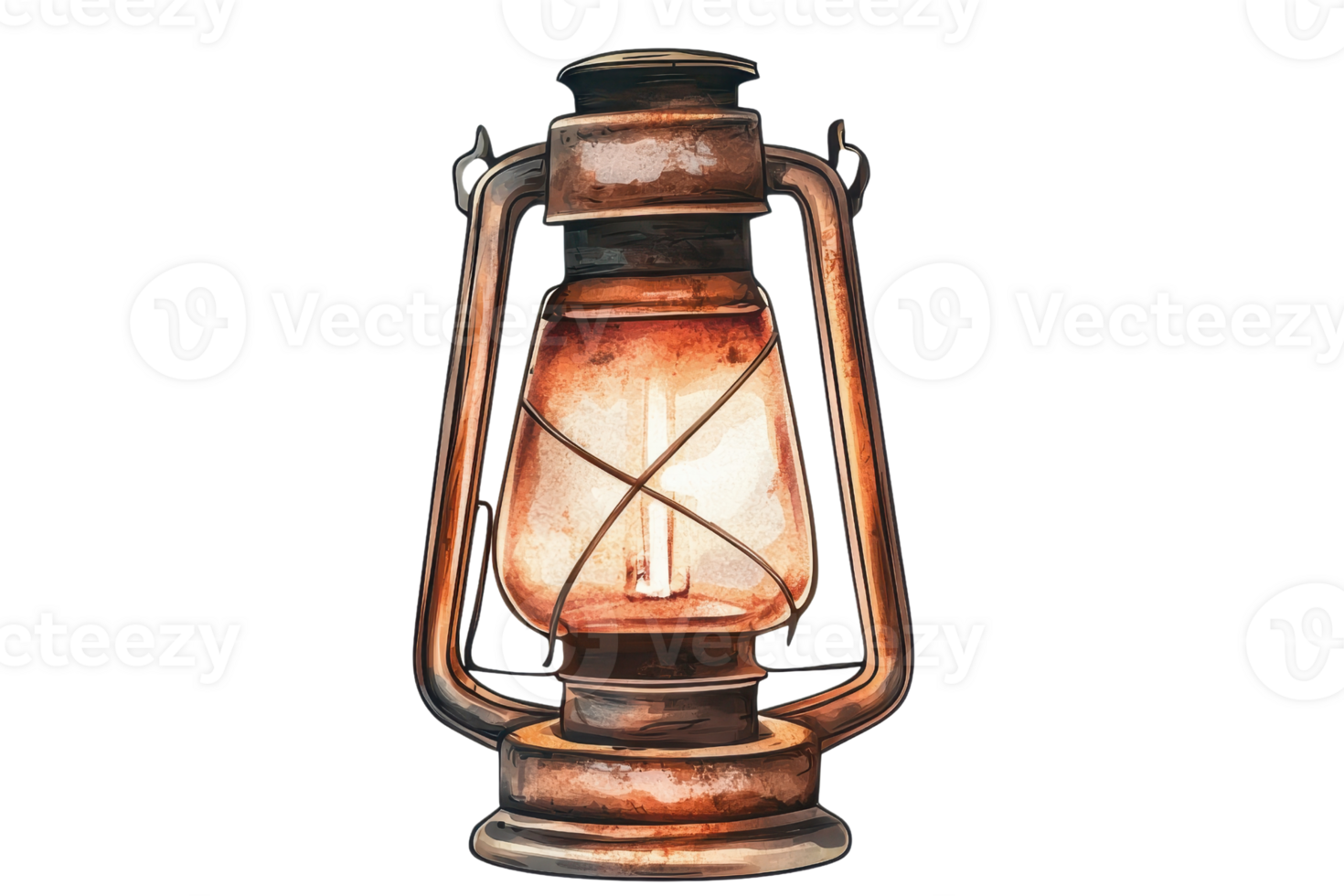An antique lantern with a glowing light, featuring a classic design and rustic metal detailing. png