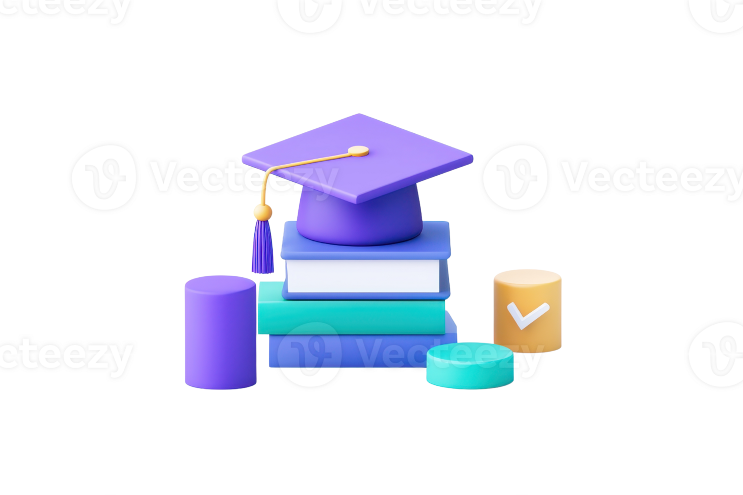 A colorful stack of books topped with a graduation cap, symbolizing education and academic achievement. png