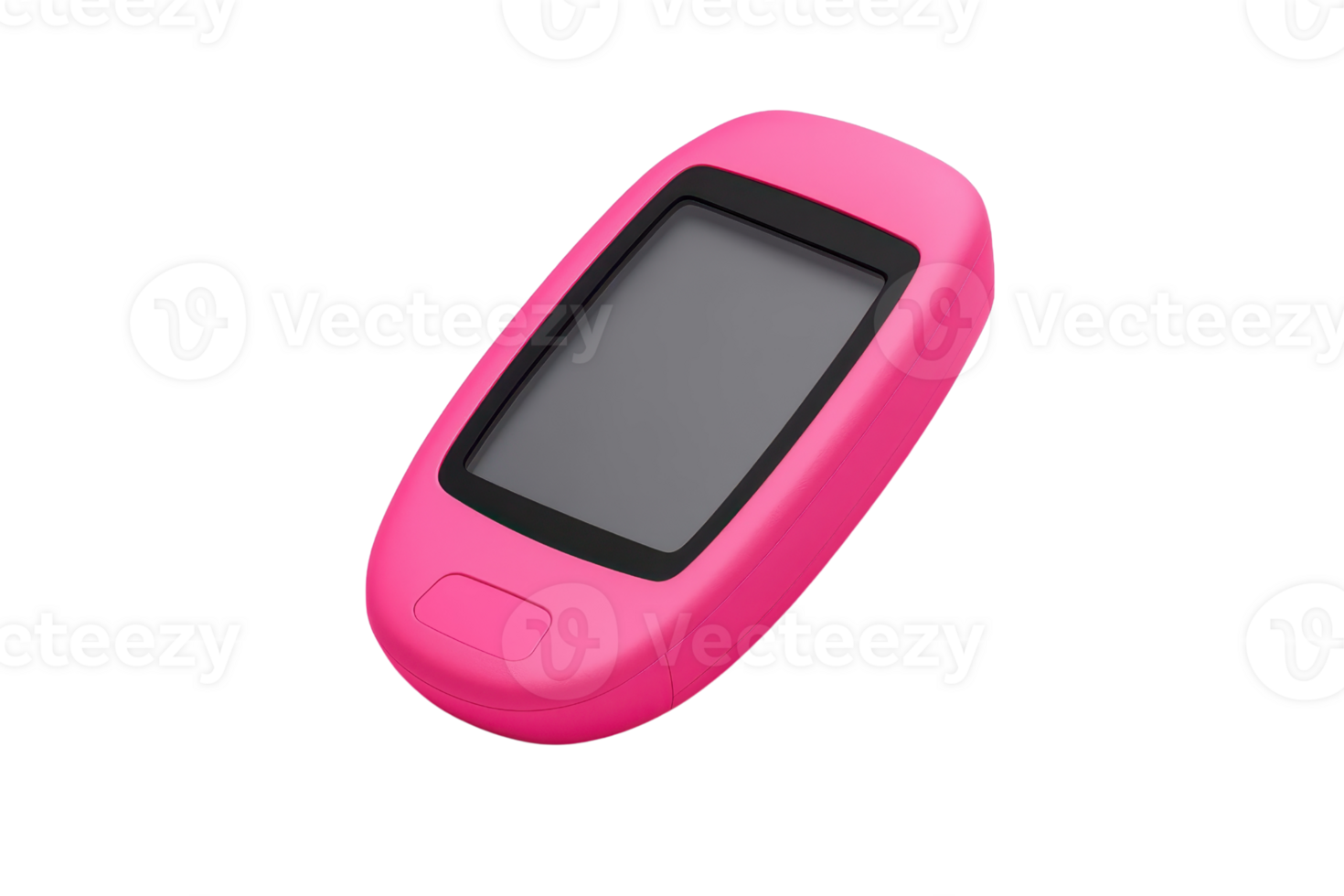 A vibrant pink handheld device featuring a black screen and buttons, designed for personal use. png