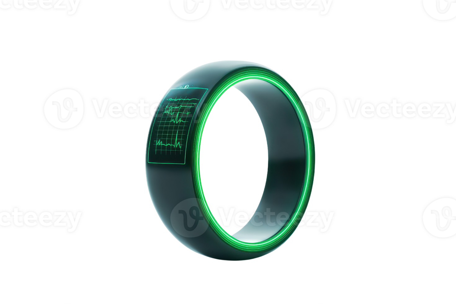 A sleek, futuristic ring with a glowing green outline and intricate designs, embodying a modern aesthetic. png