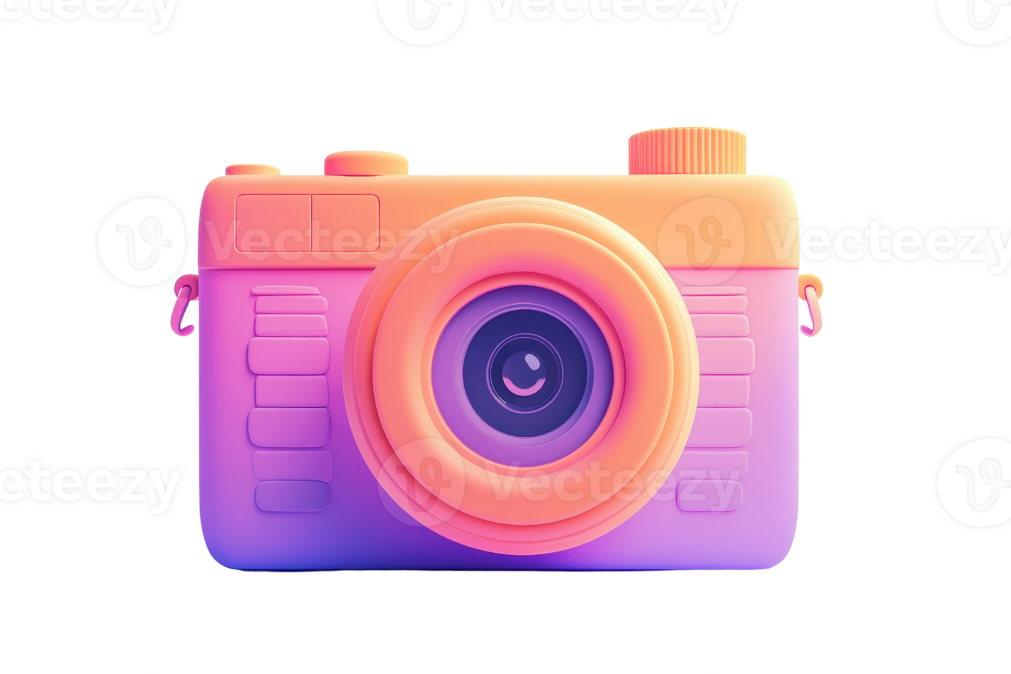 A colorful, stylized camera featuring a prominent lens, designed with smooth lines and a modern aesthetic. png