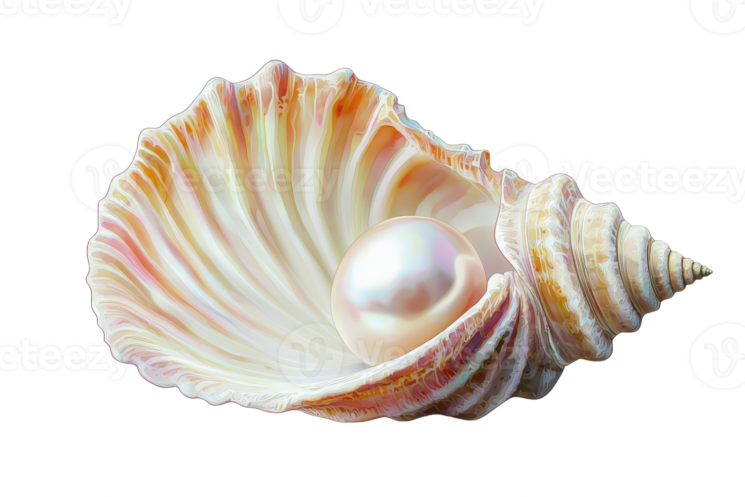 A beautifully detailed shell with a lustrous pearl nestled inside, showcasing intricate textures and natural colors. png