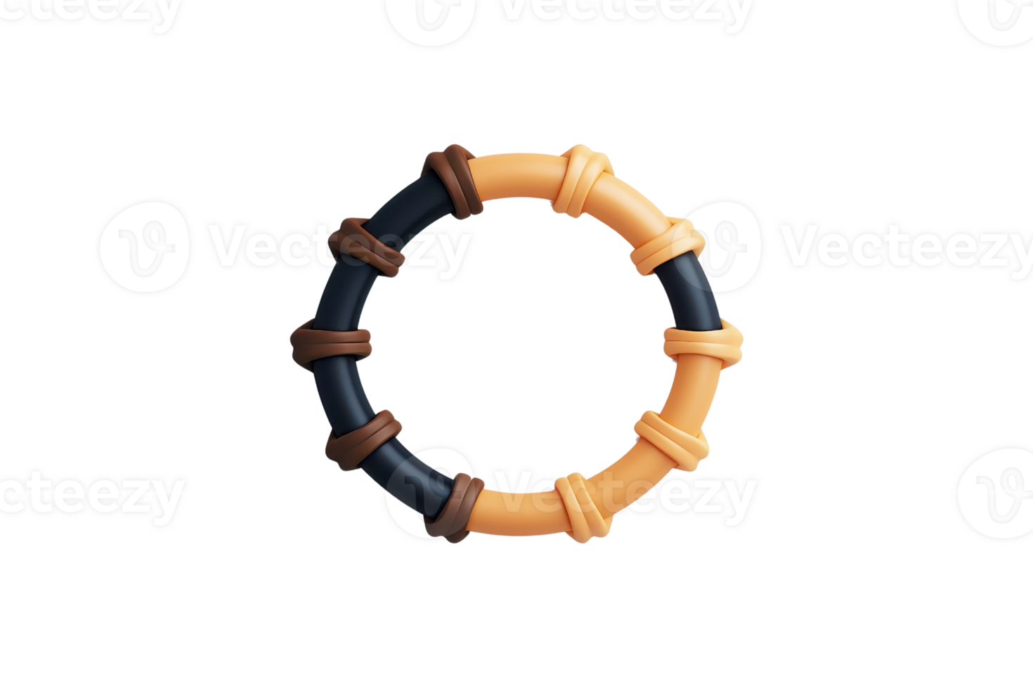 A circular object with alternating segments of orange and black, featuring a segmented design that suggests flexibility and durability. png