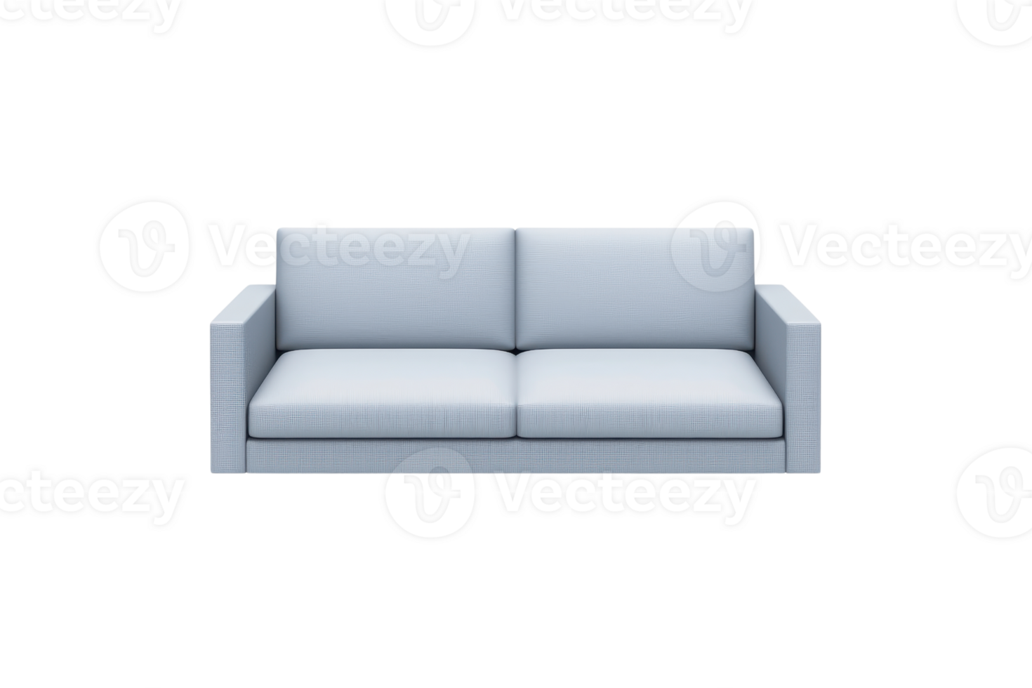 A contemporary light blue sofa featuring a minimalist design with two spacious cushions. png