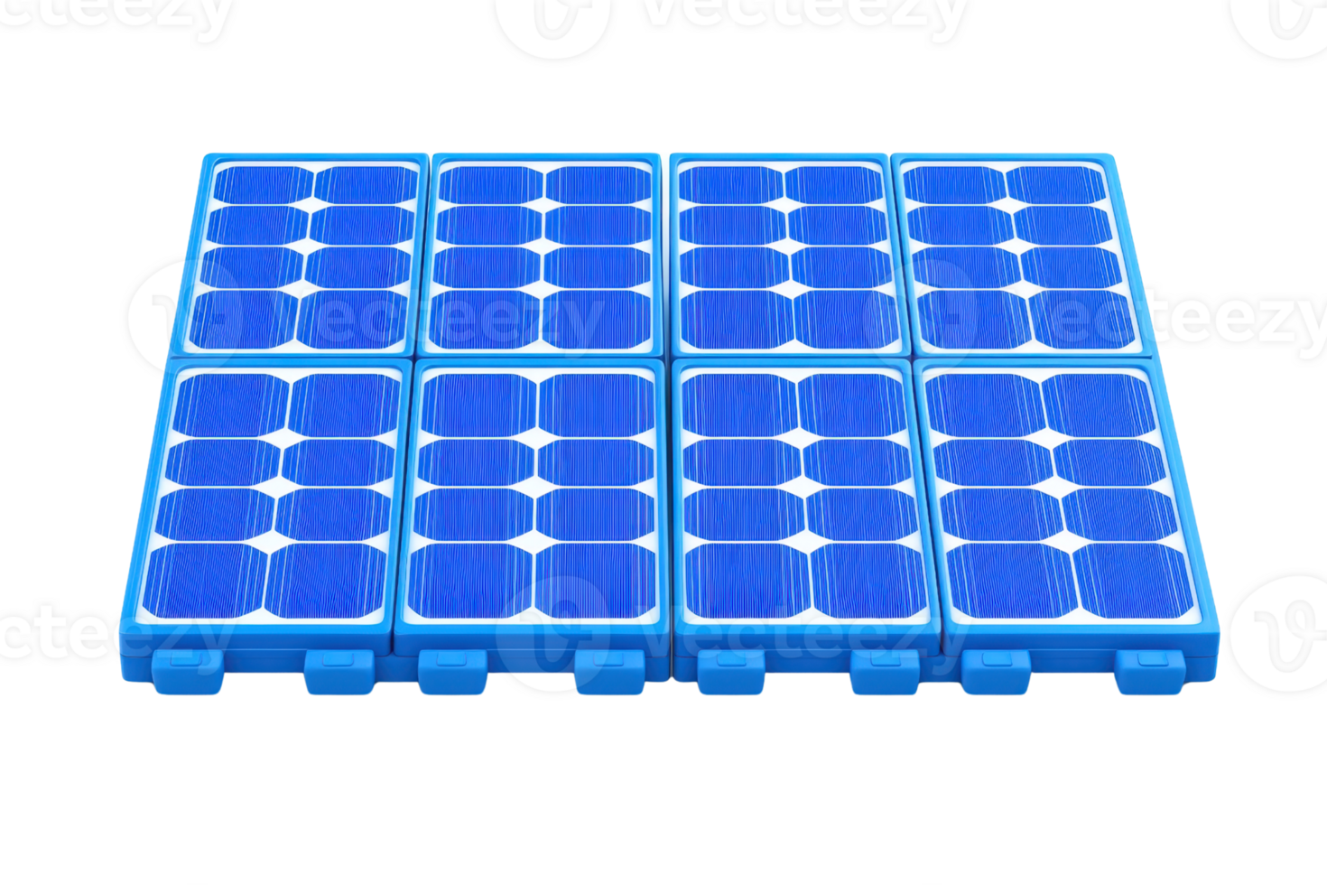 A series of blue solar panels arranged in a grid, designed to capture sunlight for energy conversion. png