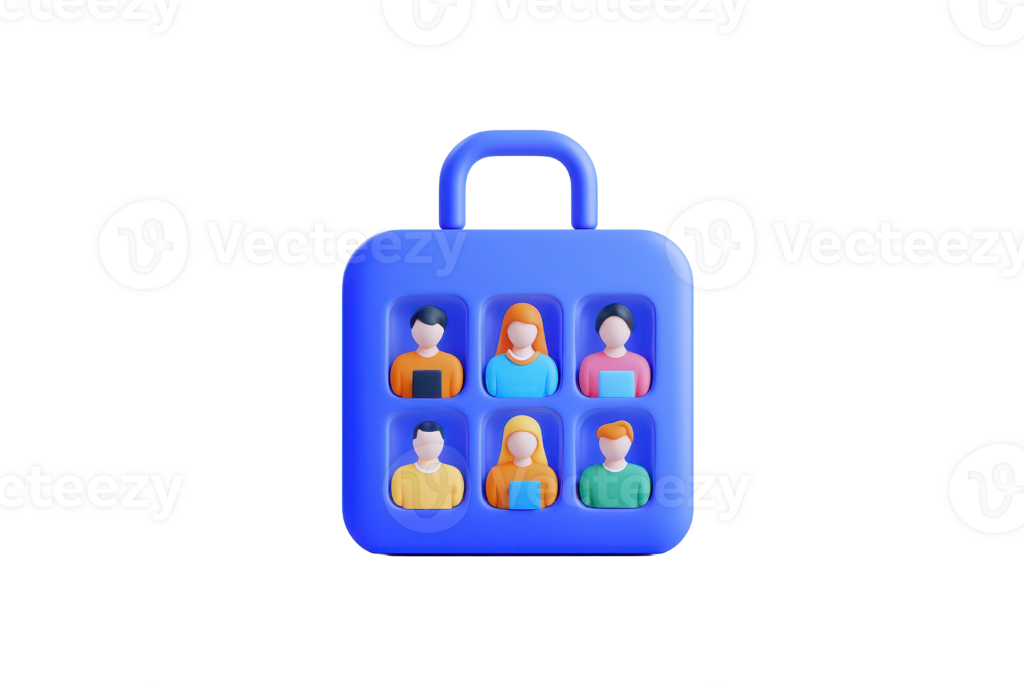 A blue lock icon featuring six stylized figures, representing security and user access. png