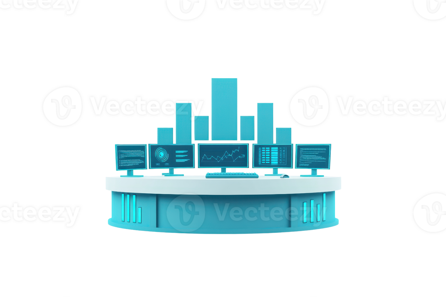 un alta tecnología controlar centrar presentando múltiple monitores mostrando datos visualizaciones con un pulcro, moderno diseño. png