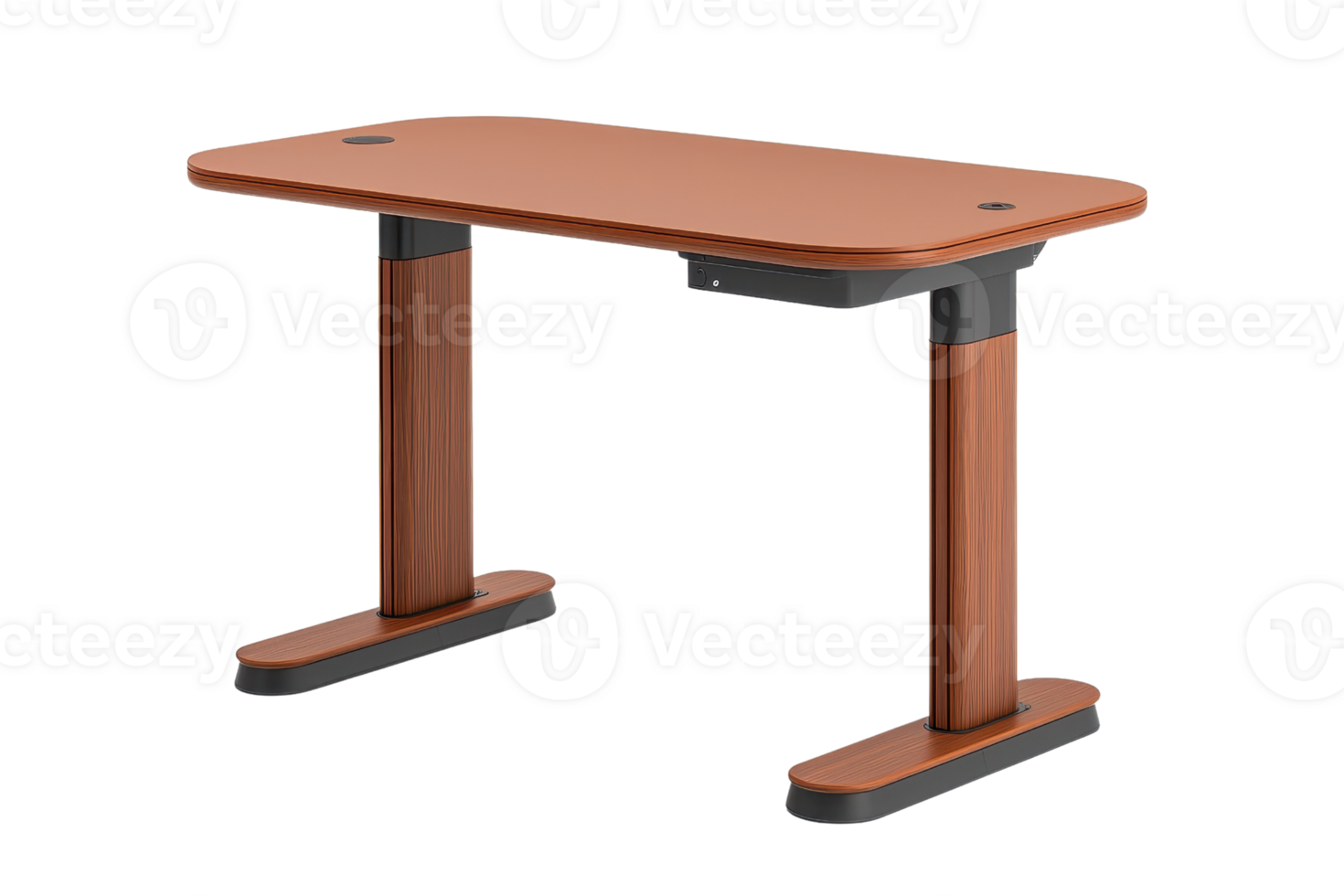 A sleek wooden desk with a modern design, featuring sturdy legs and a smooth surface, ideal for work or study environments. png