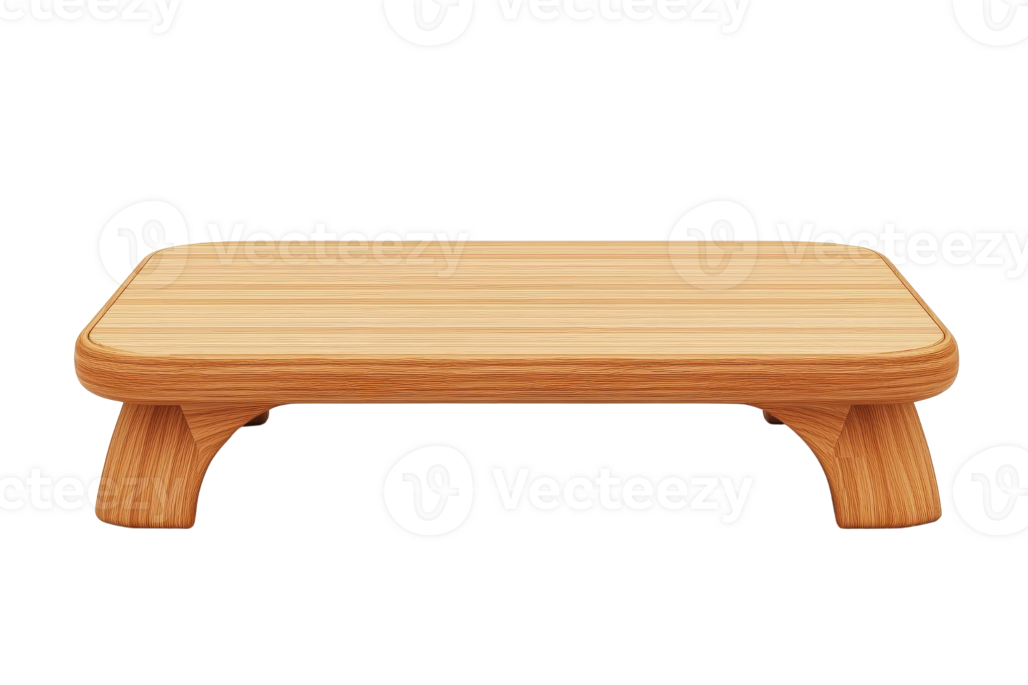 A sleek, modern wooden table with a minimalistic design and curved legs, showcasing natural wood grain patterns. png