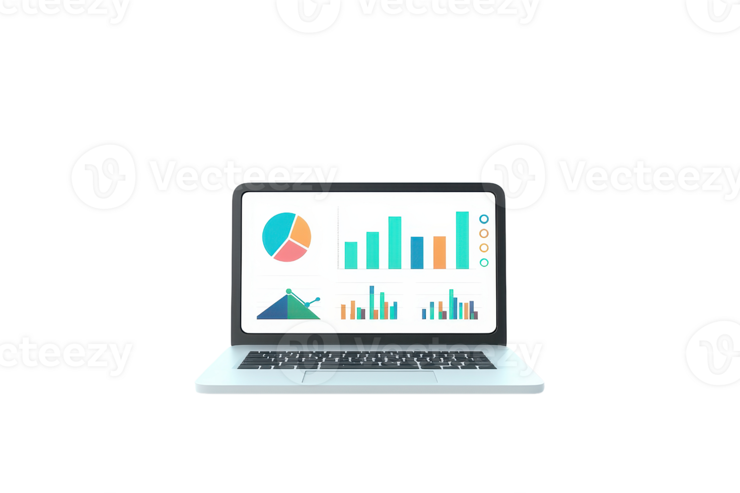 A laptop displaying colorful graphs and charts, representing data analysis and performance metrics. png