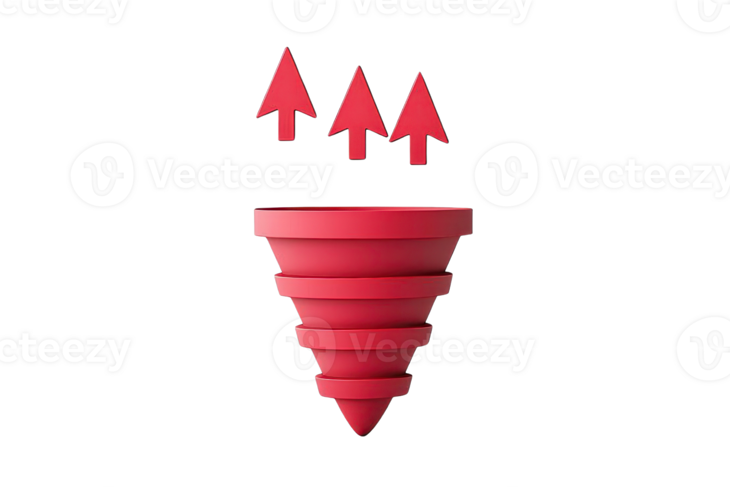 A red funnel shape with three upward-pointing arrows, symbolizing progress or direction. png