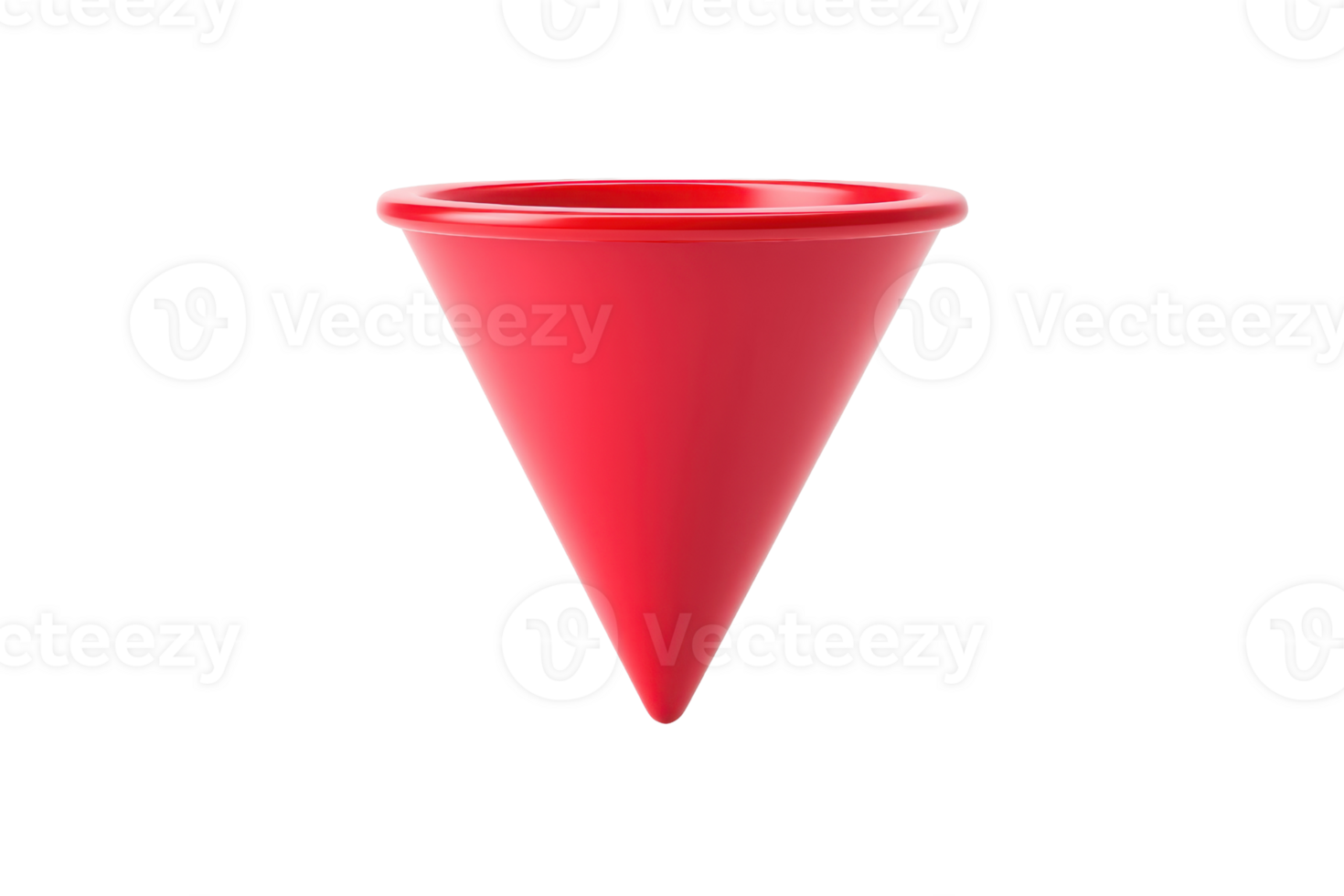 A vibrant red funnel with a wide rim and a narrow base, designed for easy pouring and transferring of liquids or small particles. png