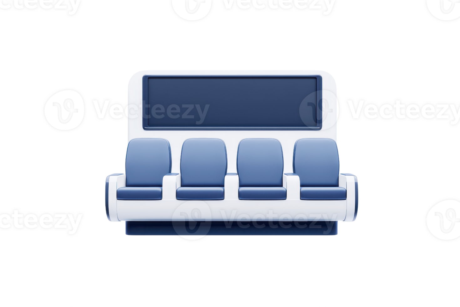 A modern seating arrangement featuring a row of blue chairs with a sleek design. png