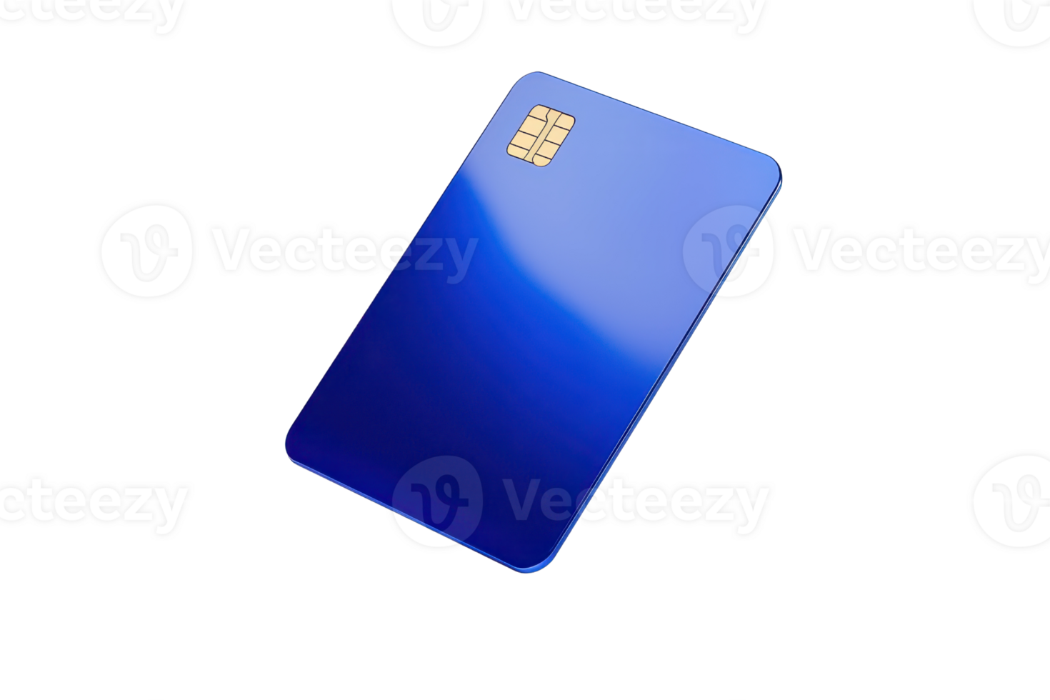 A sleek blue card featuring a gold chip, showcasing a modern design with a gradient effect. png