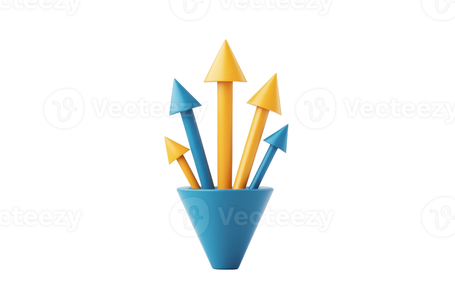 A vibrant vase with upward-pointing arrows in blue and yellow, symbolizing growth and progress. png