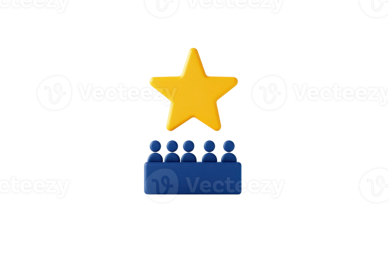 A yellow star above a blue platform with five figures, symbolizing achievement or recognition. png