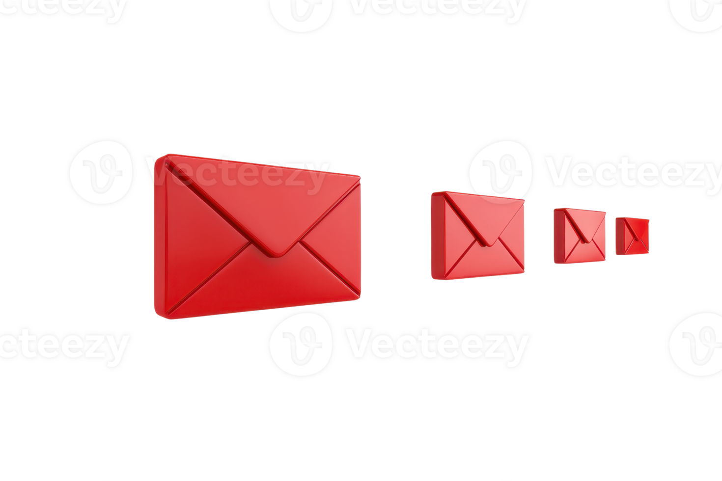 A series of red envelopes in varying sizes, arranged in a line, showcasing a modern design. png