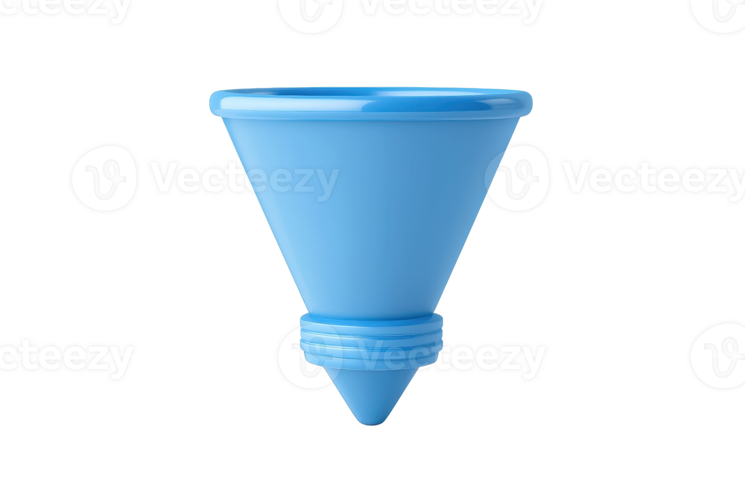 A blue funnel with a wide top and tapered bottom, designed for transferring liquids or small particles. png