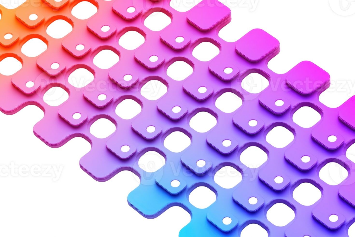 A vibrant pattern of interlocking shapes featuring rounded edges in a gradient of pink and blue shades. png