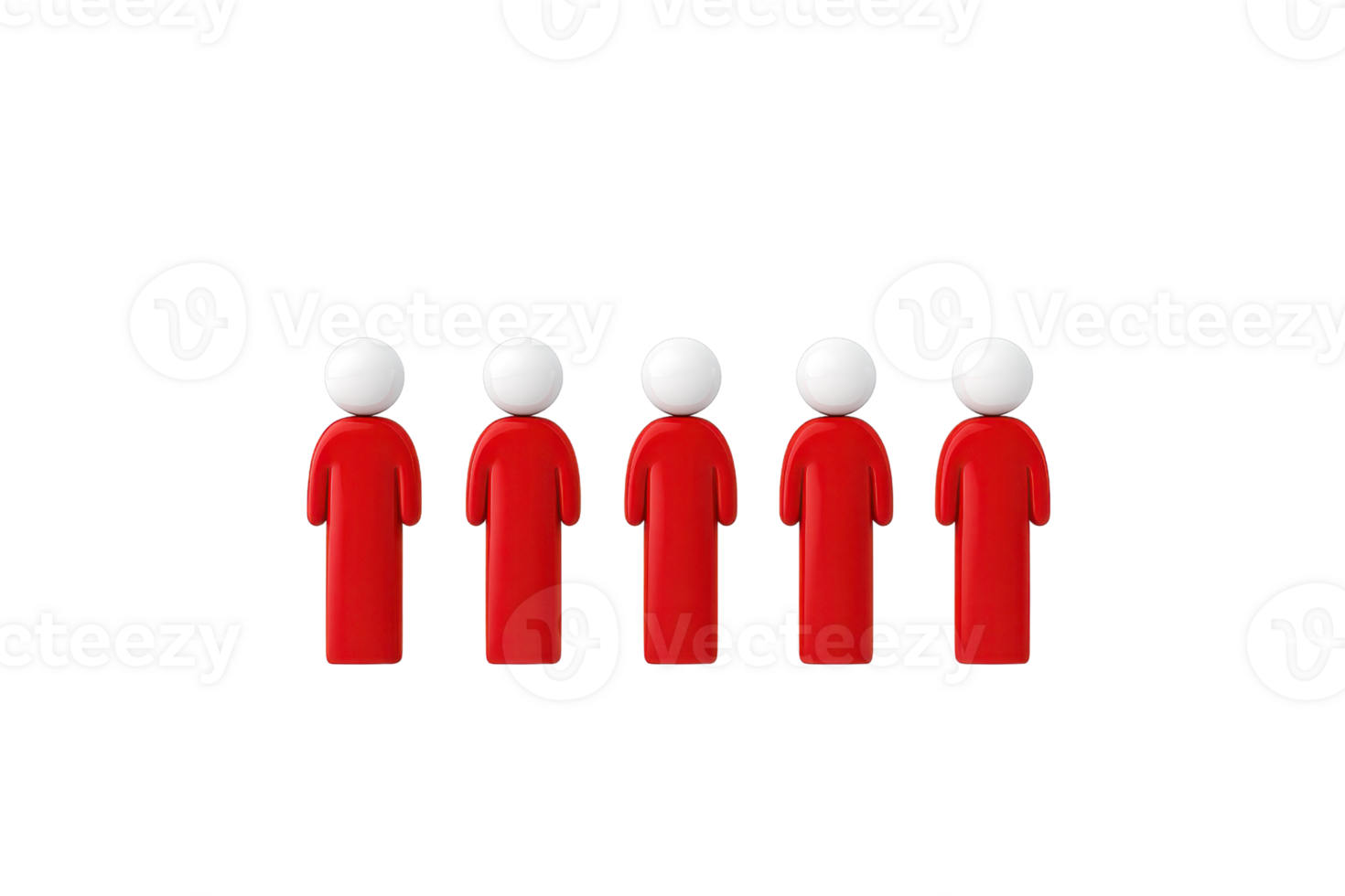 Five simplistic red figures with white heads, aligned in a row. png