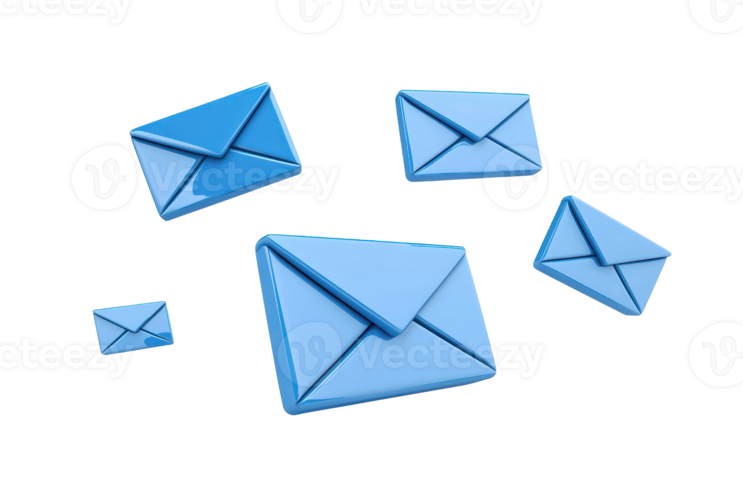 A collection of blue envelopes in various sizes, representing messages or communication. png