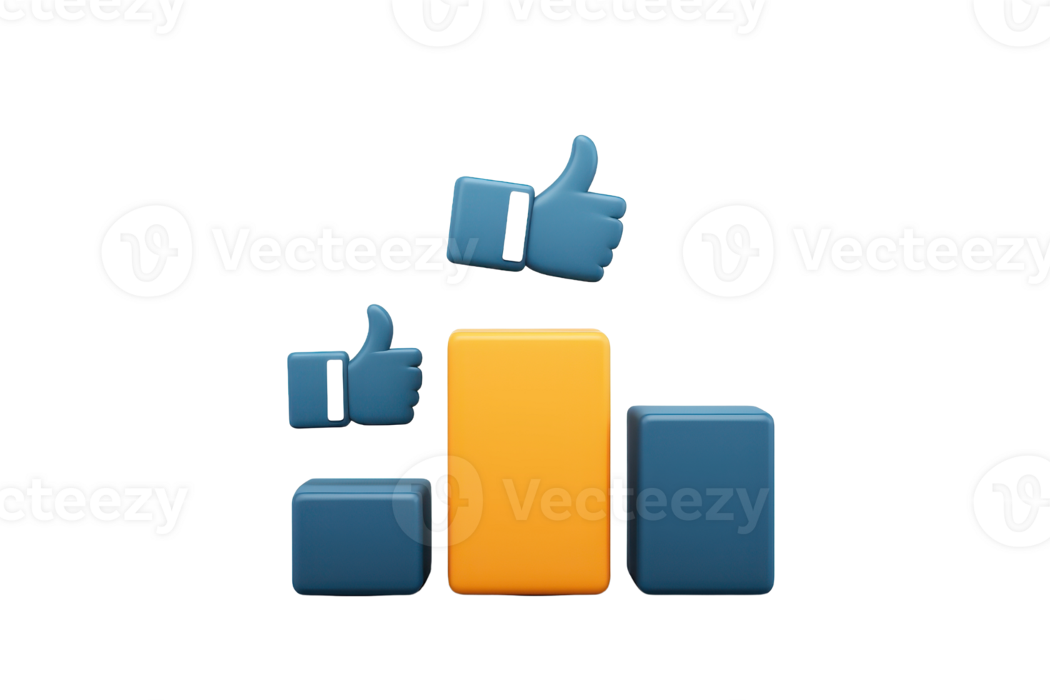 A graphic representation of three thumbs up icons alongside varying bar heights, symbolizing positive feedback and performance metrics. png