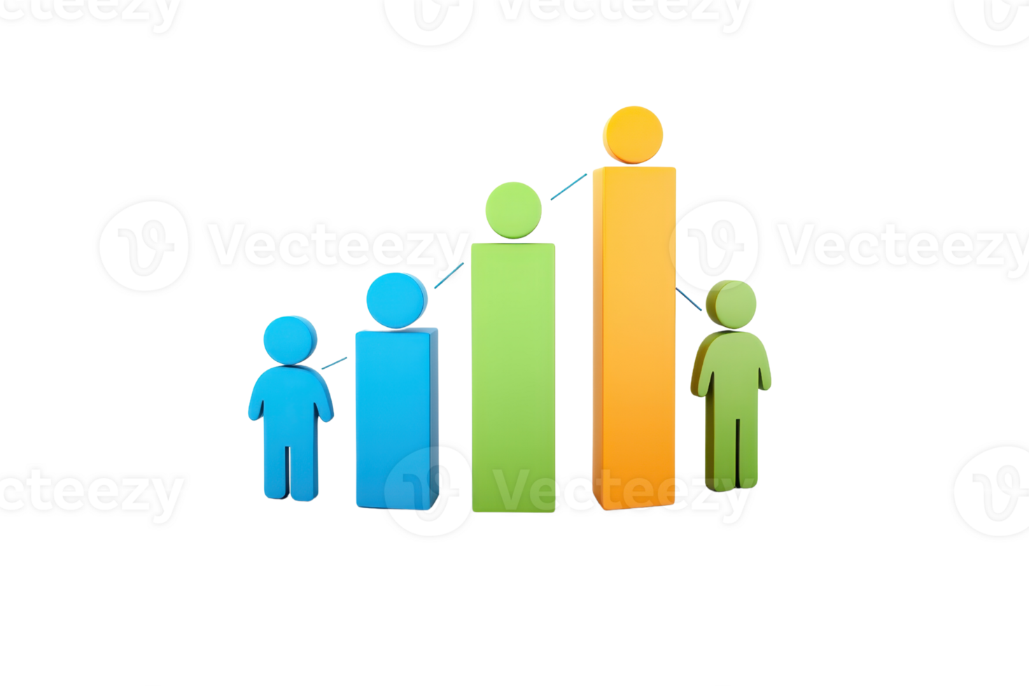 Colorful bars representing growth with stylized human figures indicating progress and achievement in a visual format. png