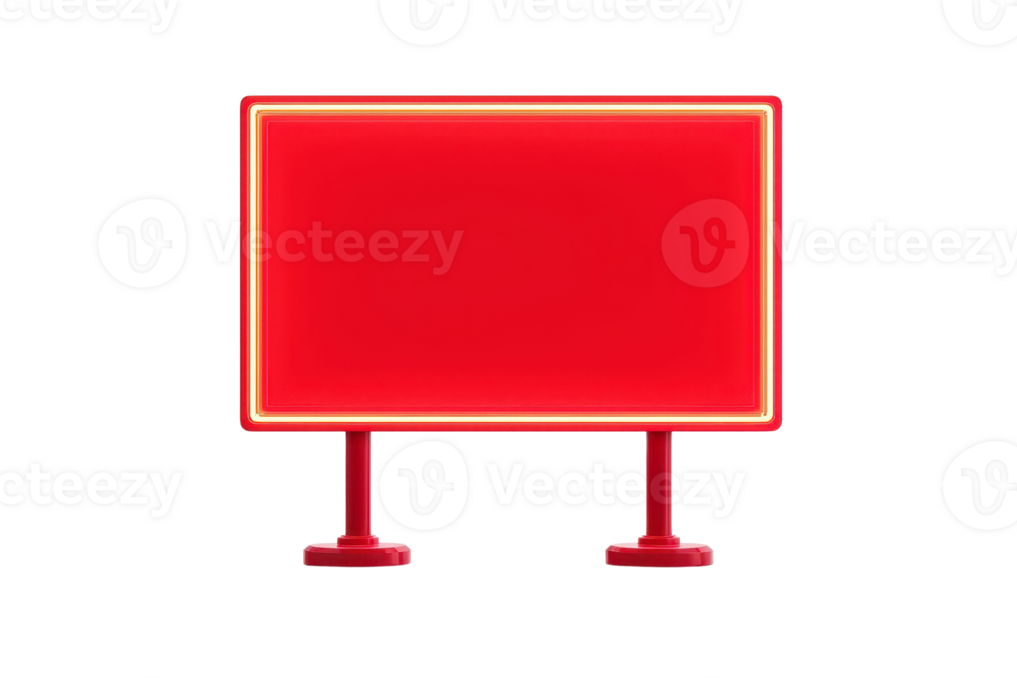 A bright red illuminated sign with a rectangular shape and two sturdy supports. png