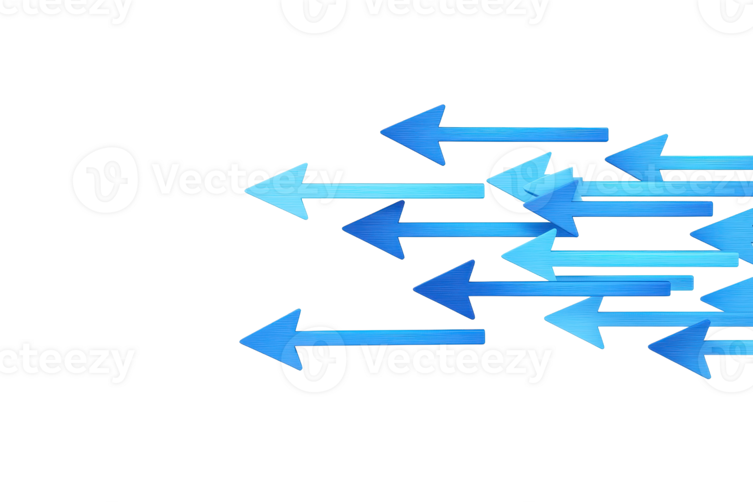 A dynamic arrangement of blue arrows pointing in various directions, suggesting movement and direction. png