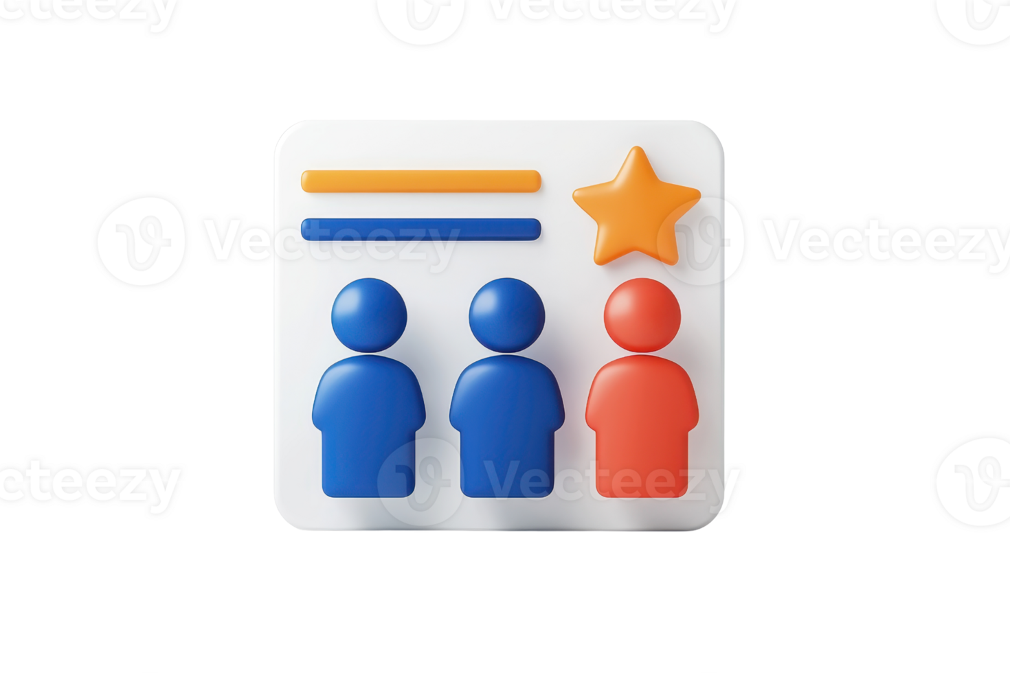 Icon depicting three stylized figures in blue and red, accompanied by horizontal lines and a star. png