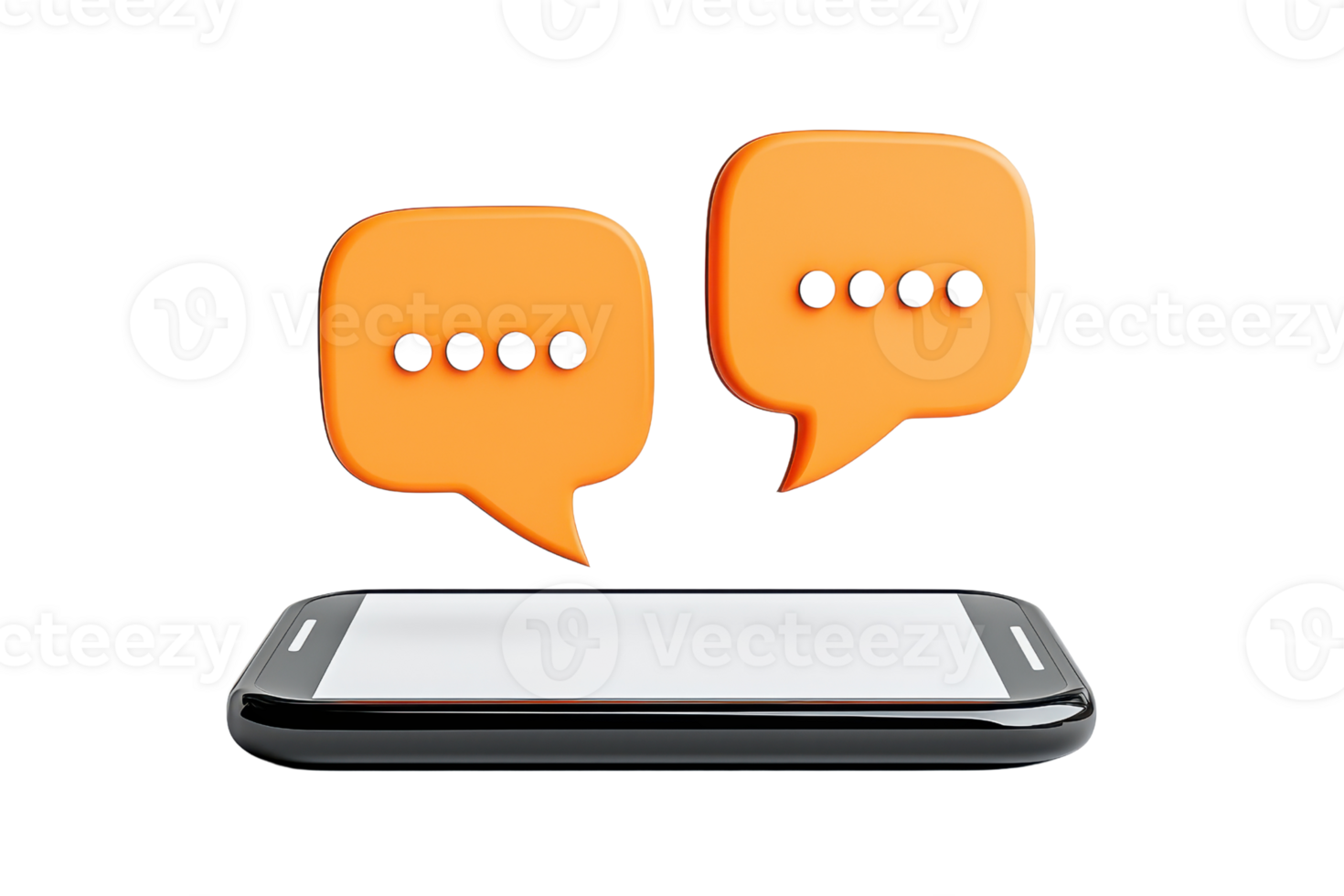 A smartphone displaying two orange chat bubbles, symbolizing messaging and communication. png