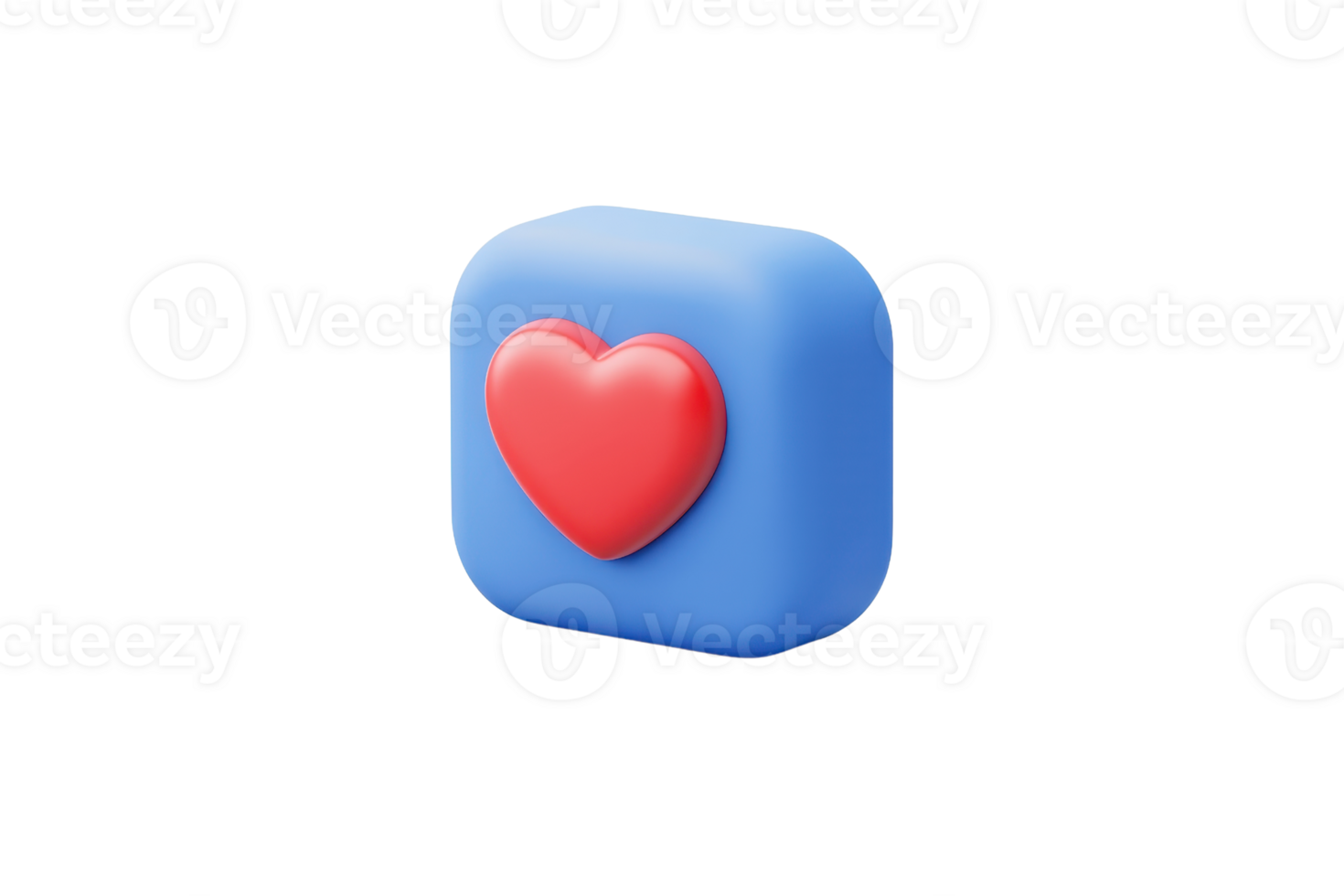 A blue square object featuring a prominent red heart symbol on its surface. png