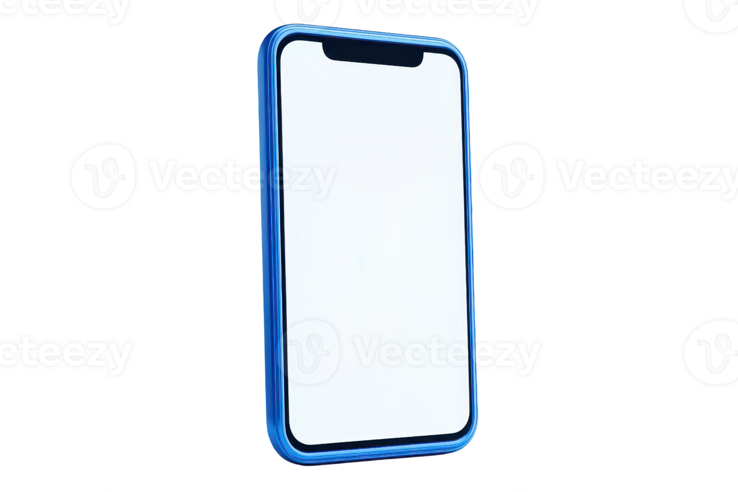 A sleek smartphone with a blue case and a blank screen, showcasing modern design and technology. png