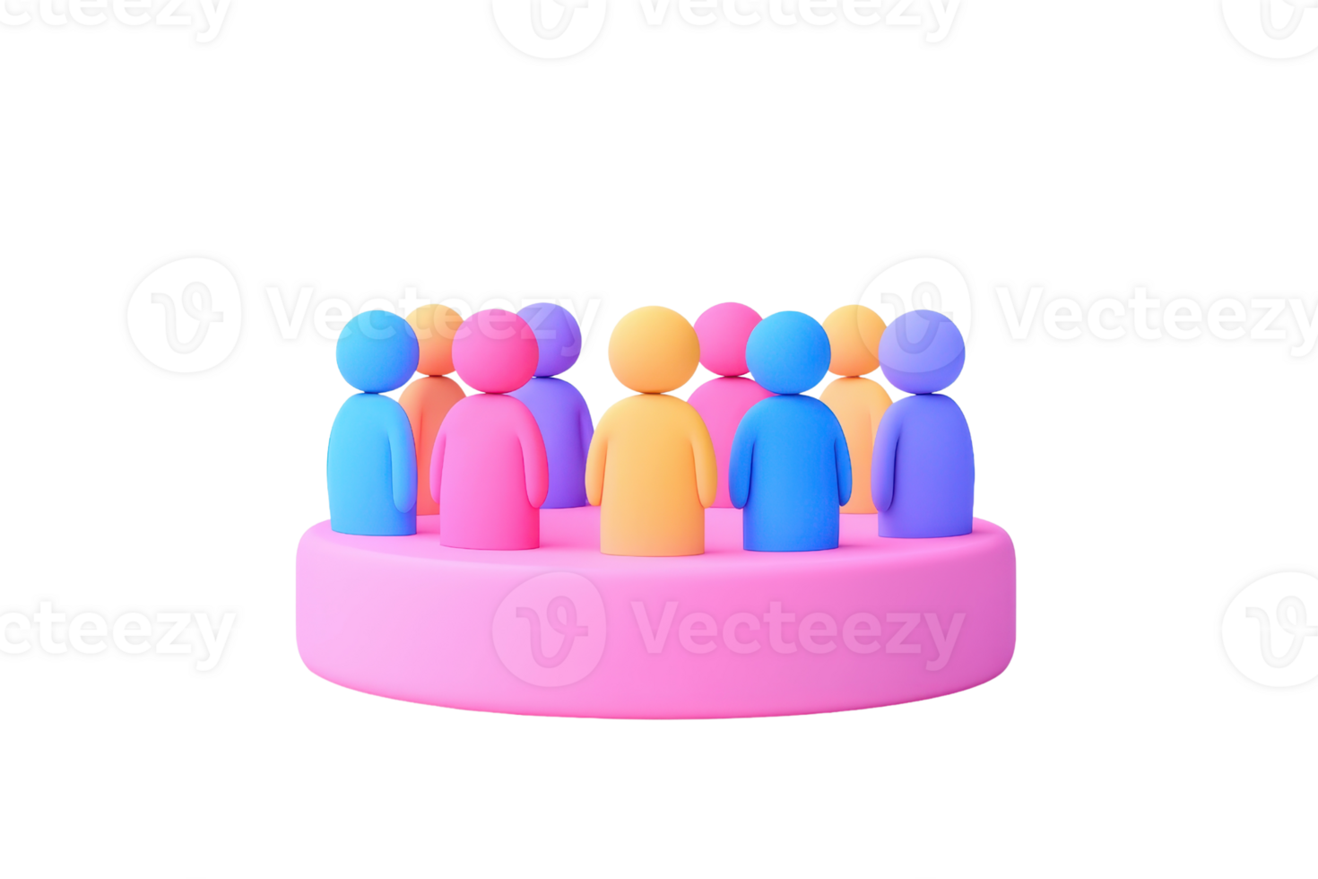 A colorful grouping of stylized figures arranged in a circular formation, symbolizing community and connection. png