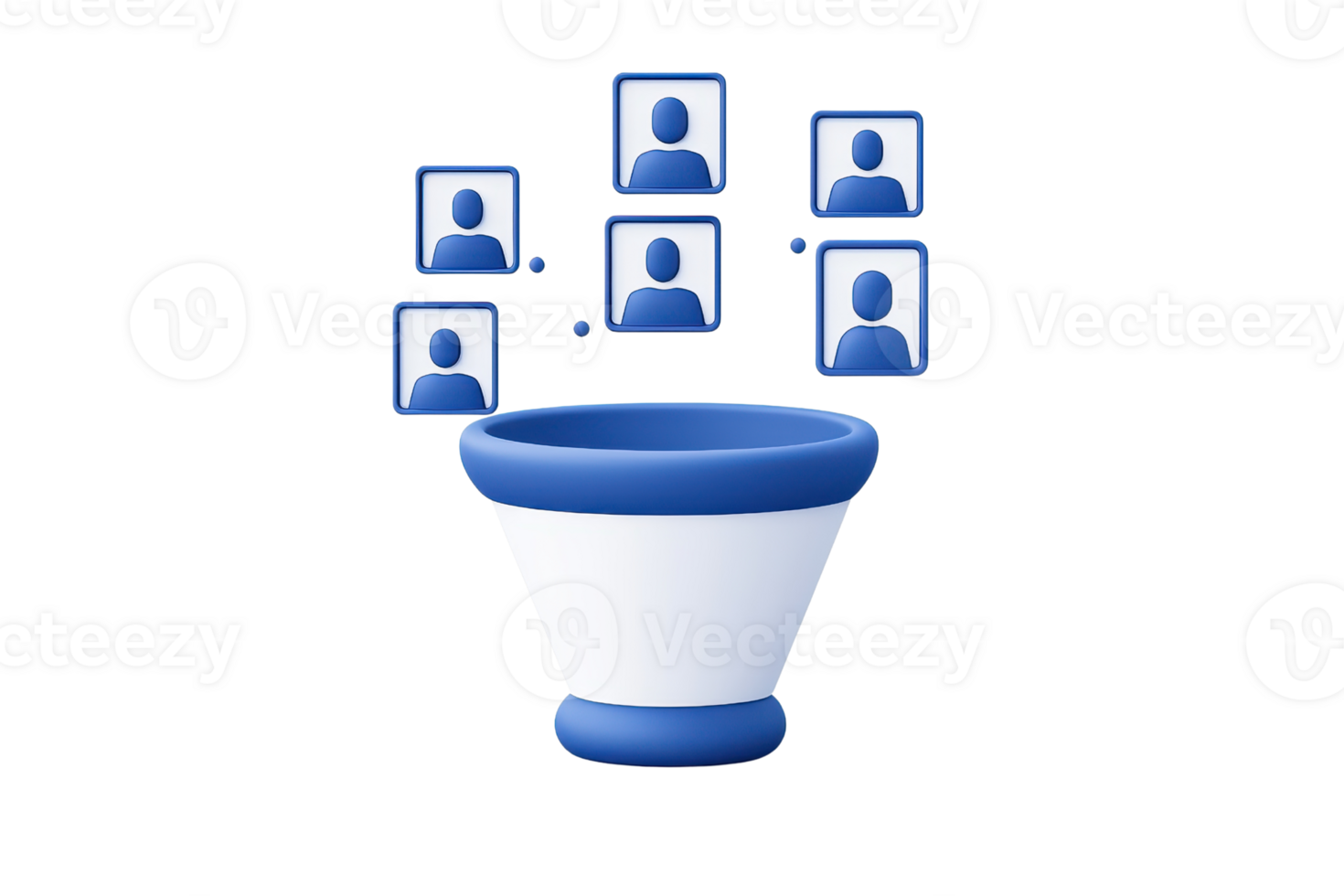 A funnel with blue accents and user icons above, symbolizing data collection or user engagement. png
