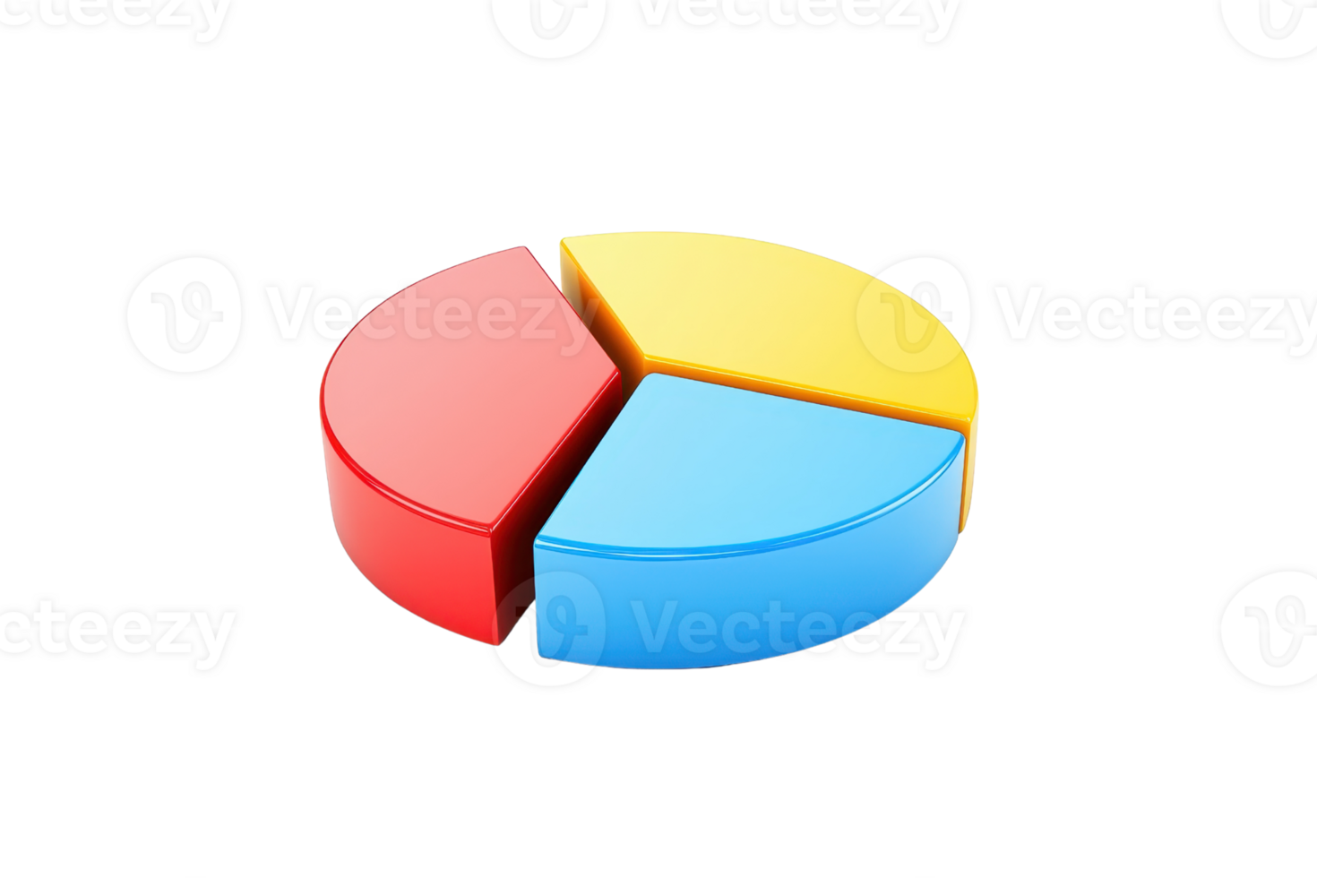 A colorful pie chart consisting of three segments in red, yellow, and blue. png