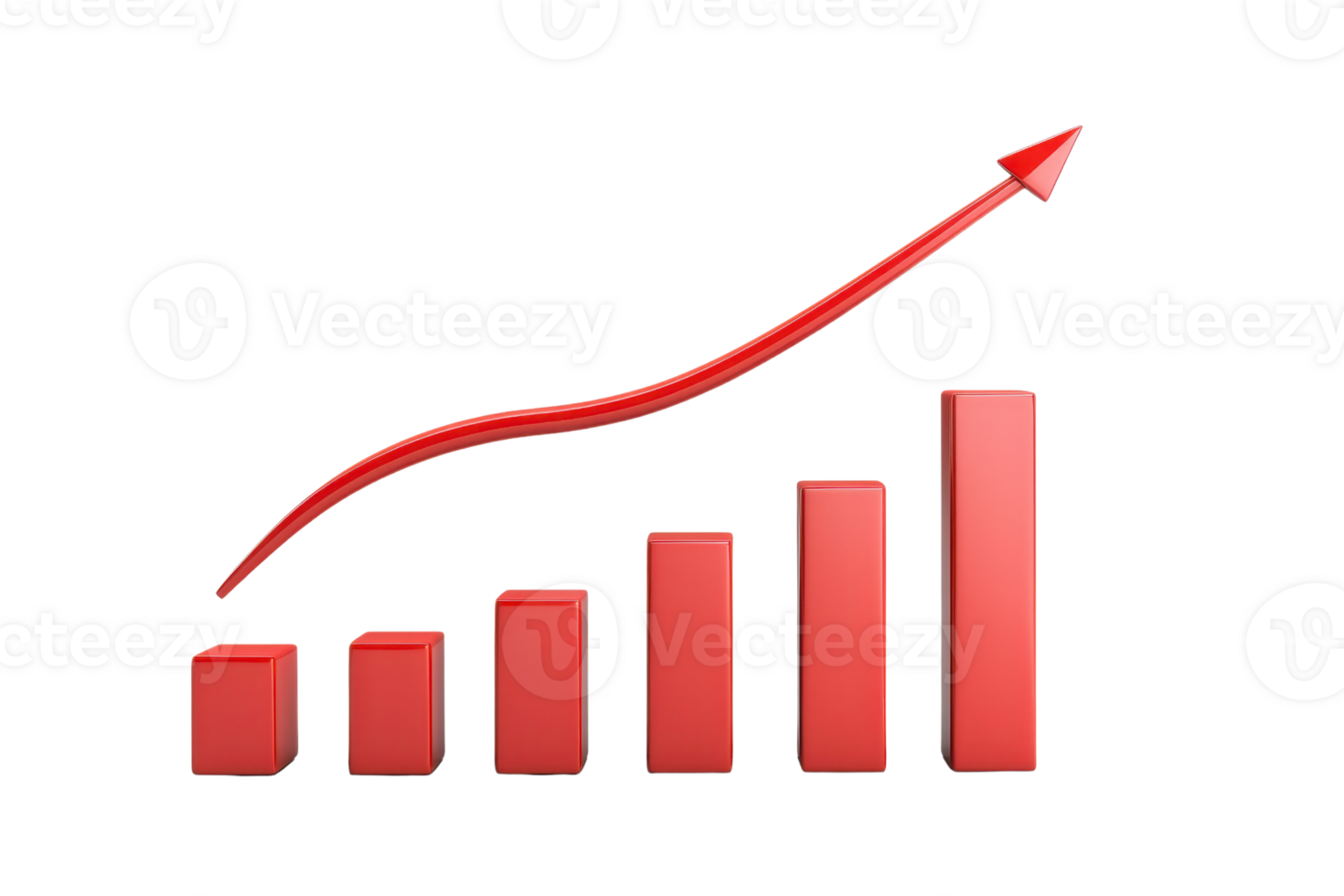A red bar graph with an upward trend line, representing growth and progress in data visualization. png