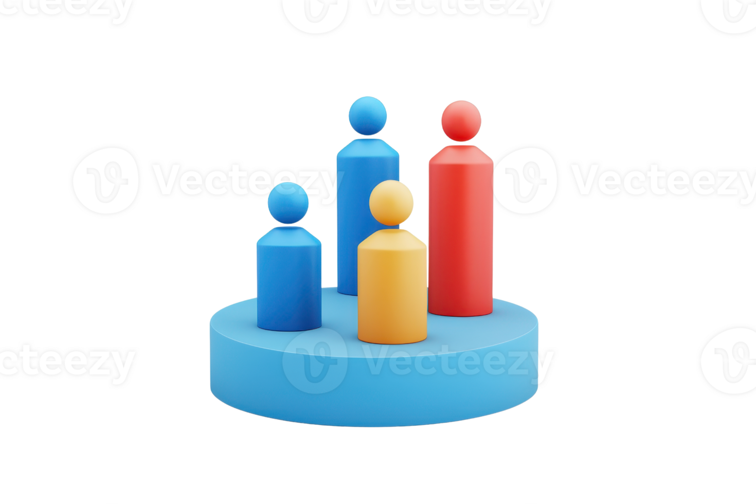 Colorful geometric figures representing people, arranged on a circular base, showcasing a playful and modern design. png