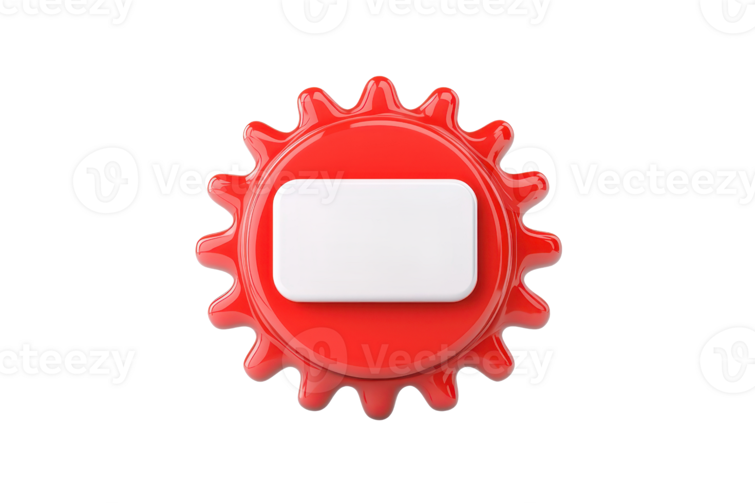 A red gear-shaped button with a smooth white center, designed for easy pressing and interaction. png
