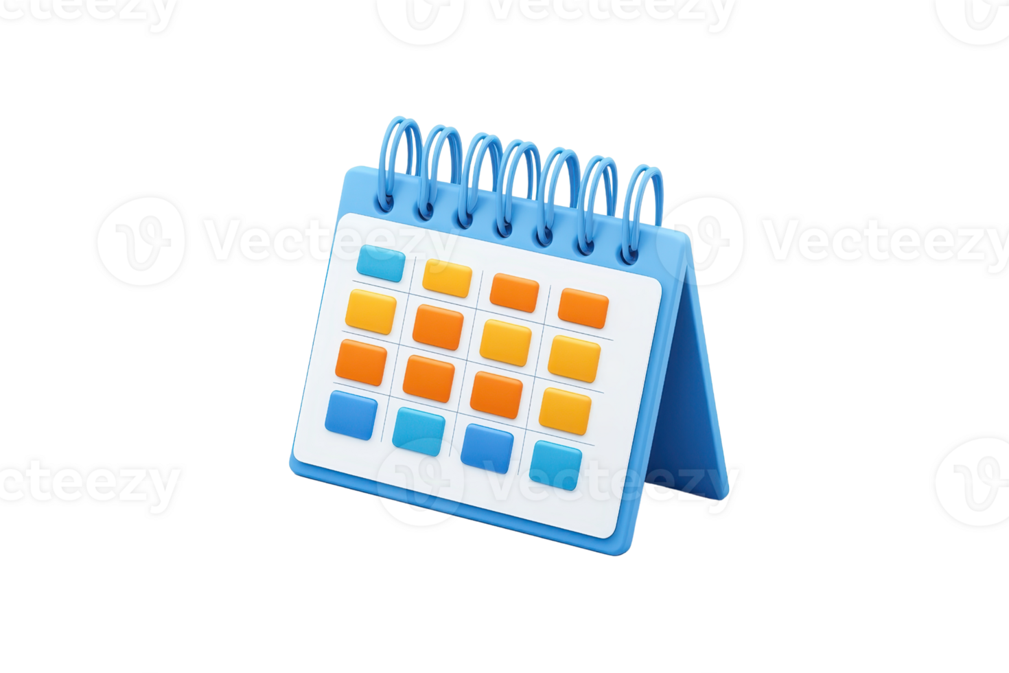 A colorful desk calendar featuring a grid layout with various shades for easy scheduling and planning. png