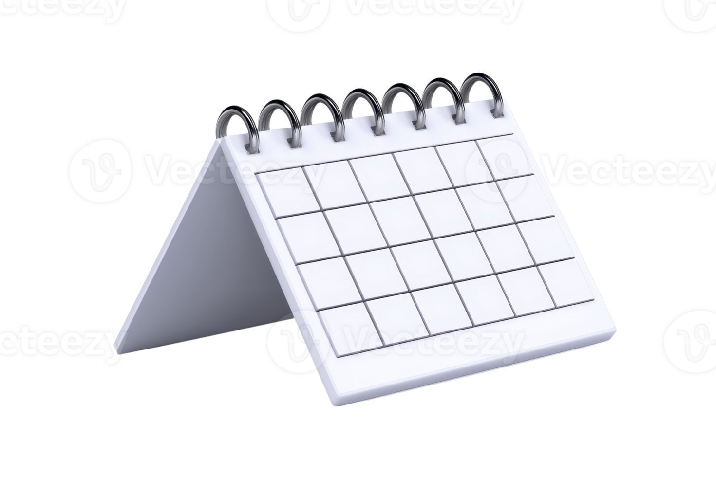 A white tabletop calendar with a grid layout, designed for organizing dates and events. png