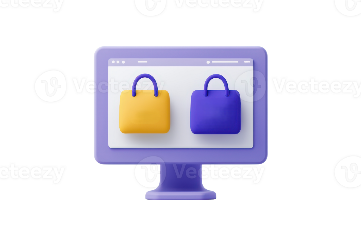 A computer monitor displaying two colorful shopping bags, representing online shopping and e-commerce. png