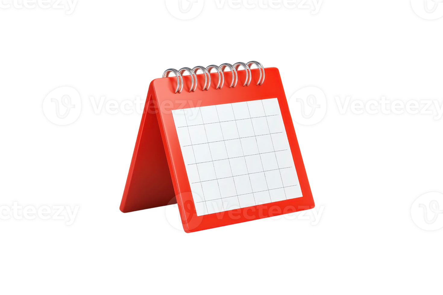 A red tabletop calendar displaying a blank grid for days and dates, designed for easy reference. png