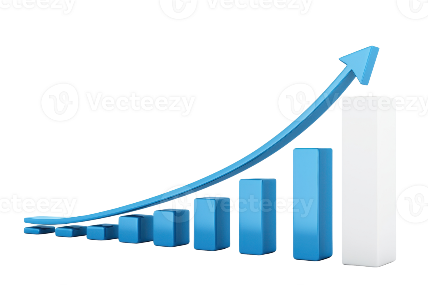 A blue bar graph displays rising values, indicating growth or progress, with an arrow pointing upward to symbolize increasing trends. png